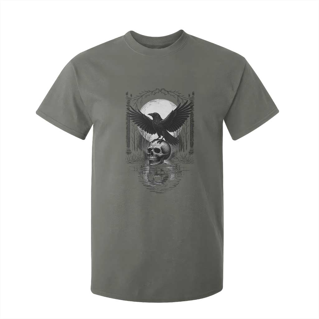 Gothic Raven On Skull With Full Moon T Shirt For Kid TS12 Military Green Print Your Wear
