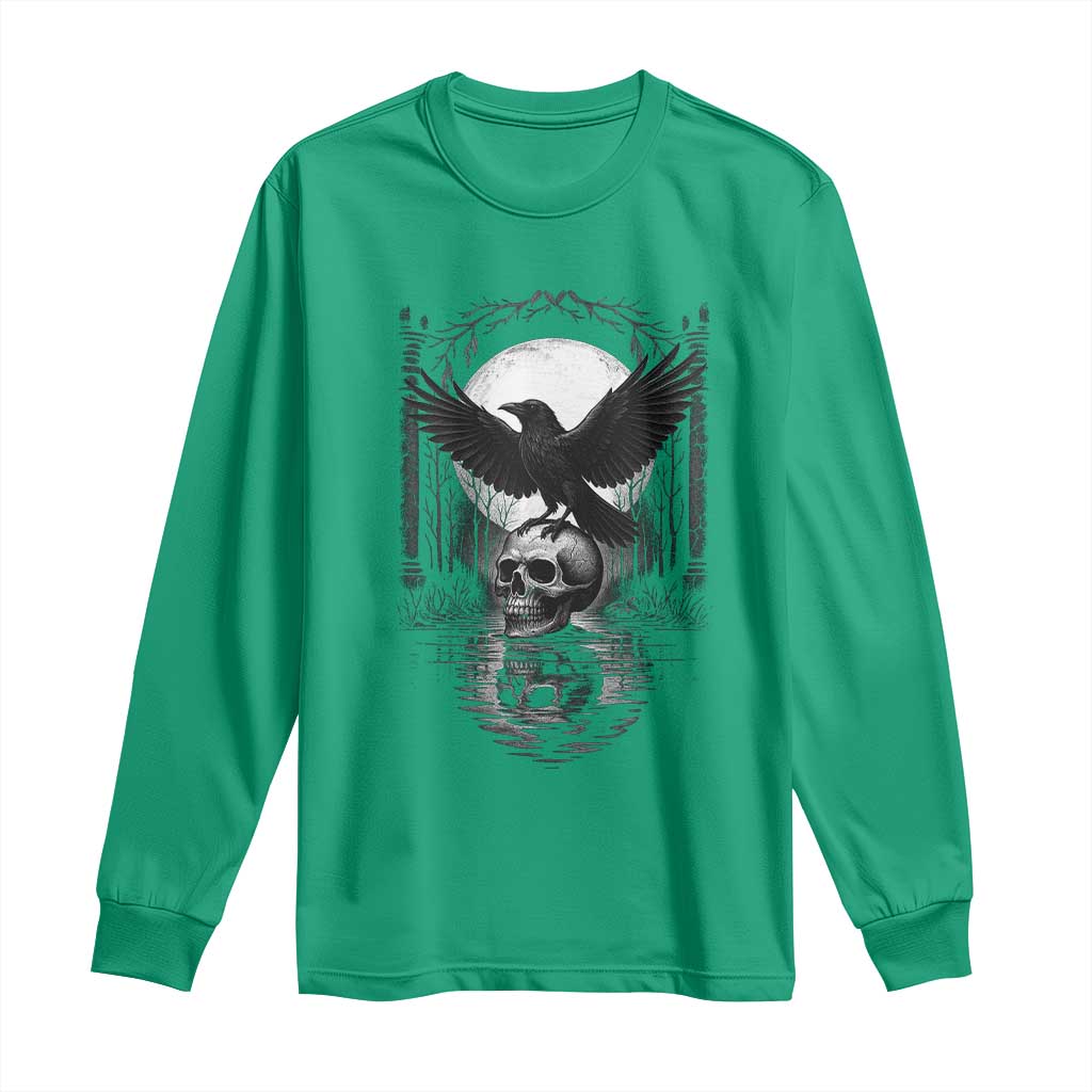 Gothic Raven On Skull With Full Moon Long Sleeve Shirt TS12 Irish Green Print Your Wear