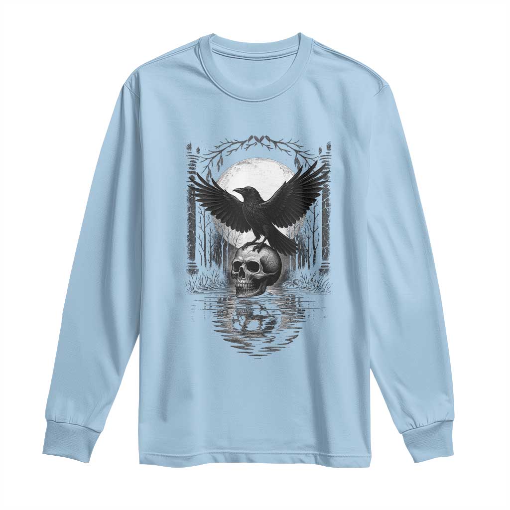 Gothic Raven On Skull With Full Moon Long Sleeve Shirt TS12 Light Blue Print Your Wear