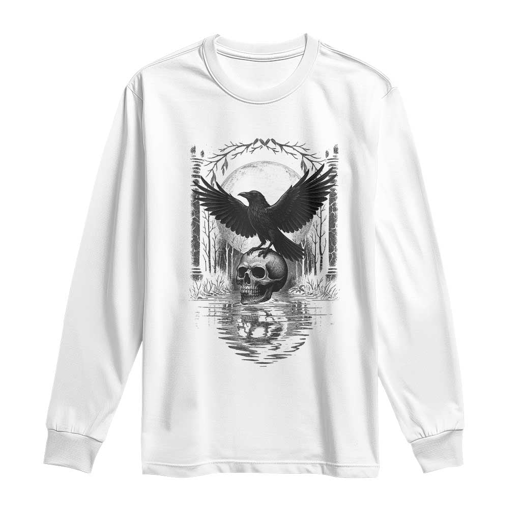 Gothic Raven On Skull With Full Moon Long Sleeve Shirt TS12 White Print Your Wear