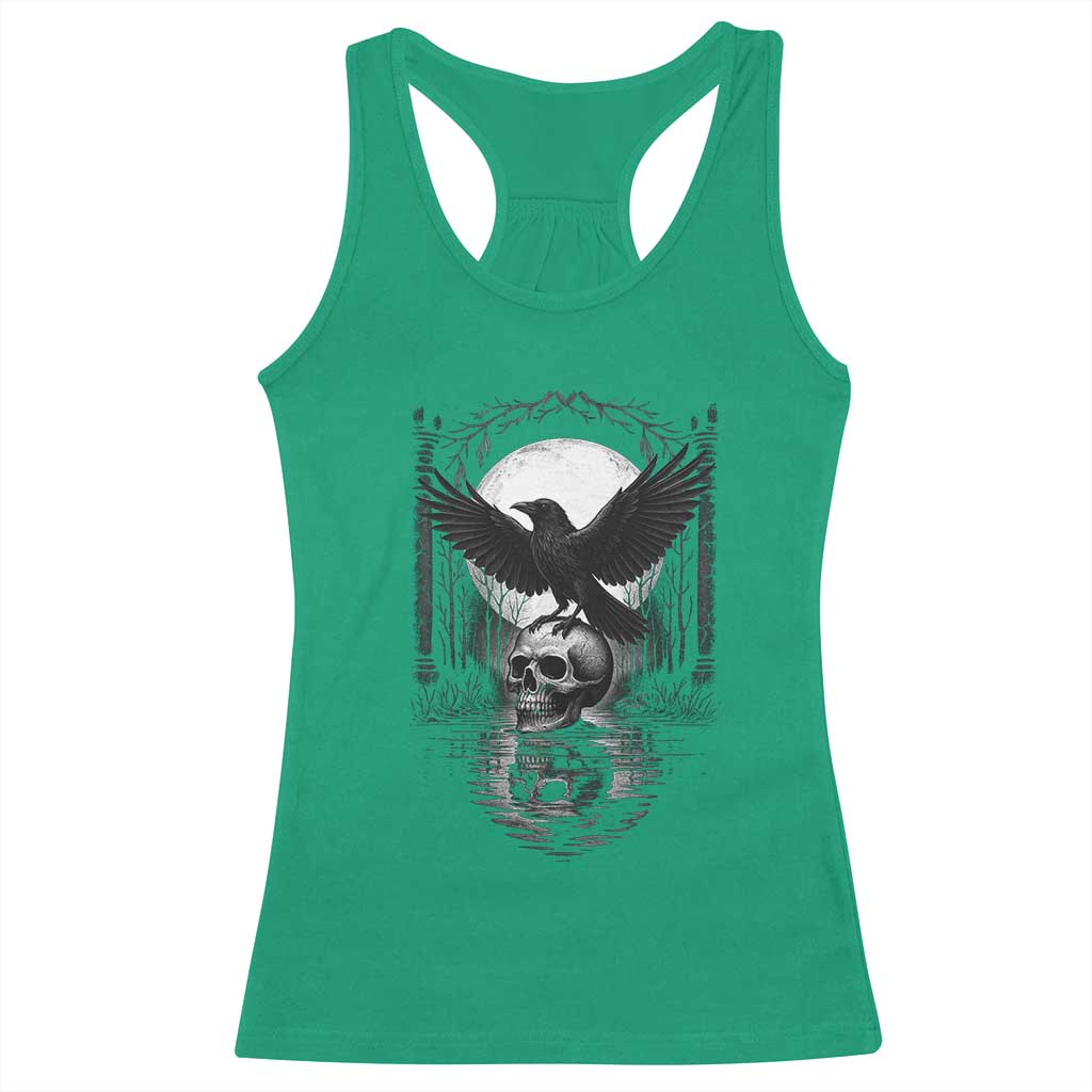 Gothic Raven On Skull With Full Moon Racerback Tank Top TS12 Irish Green Print Your Wear