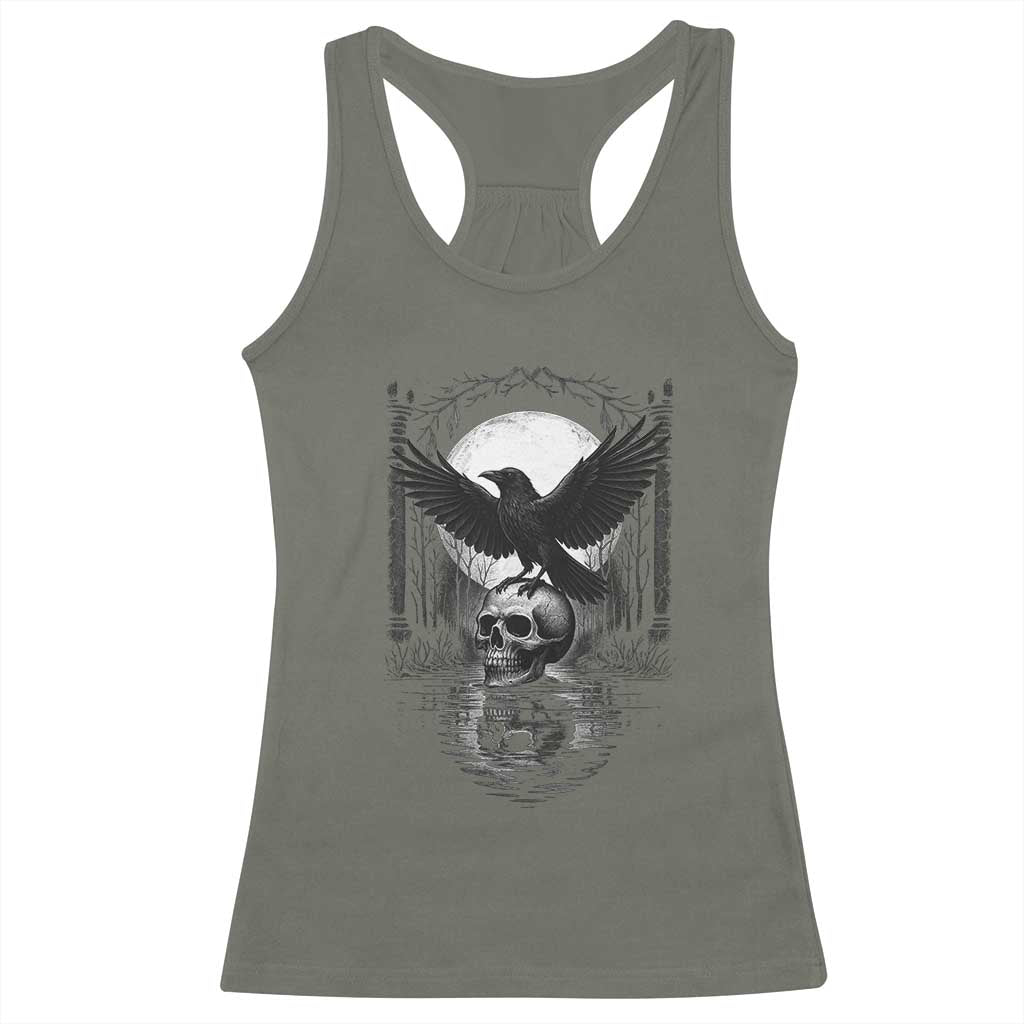 Gothic Raven On Skull With Full Moon Racerback Tank Top TS12 Military Green Print Your Wear