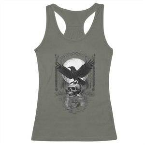 Gothic Raven On Skull With Full Moon Racerback Tank Top TS12 Military Green Print Your Wear