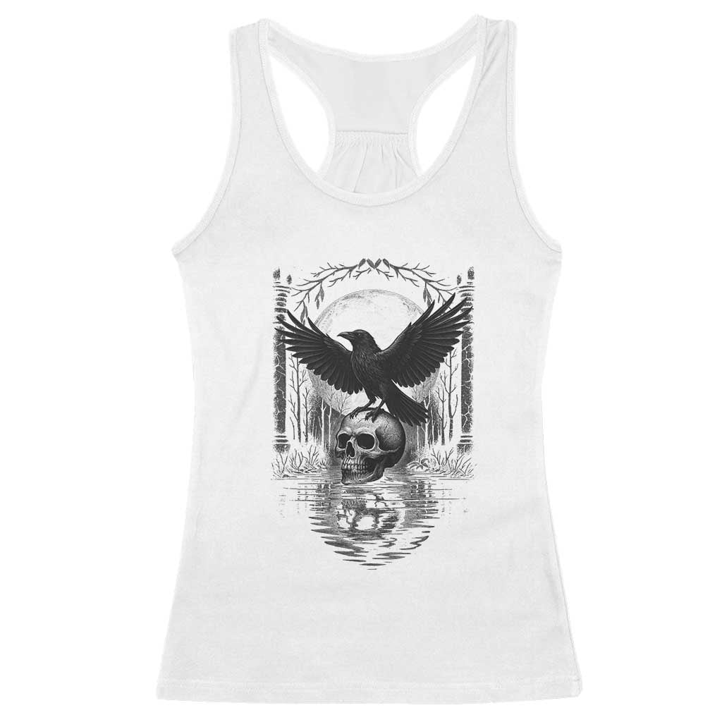 Gothic Raven On Skull With Full Moon Racerback Tank Top TS12 White Print Your Wear