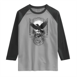 Gothic Raven On Skull With Full Moon Raglan Shirt TS12 Sport Gray Black Print Your Wear