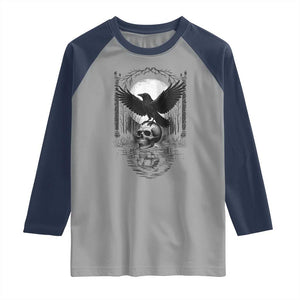 Gothic Raven On Skull With Full Moon Raglan Shirt TS12 Sport Gray Navy Print Your Wear