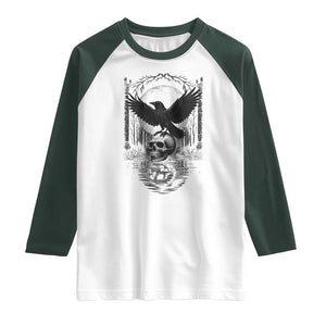 Gothic Raven On Skull With Full Moon Raglan Shirt TS12 White Dark Forest Green Print Your Wear