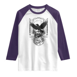 Gothic Raven On Skull With Full Moon Raglan Shirt TS12 White Purple Print Your Wear