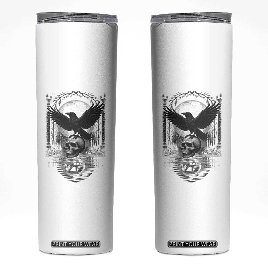 Gothic Raven On Skull With Full Moon Skinny Tumbler TS12 White Print Your Wear