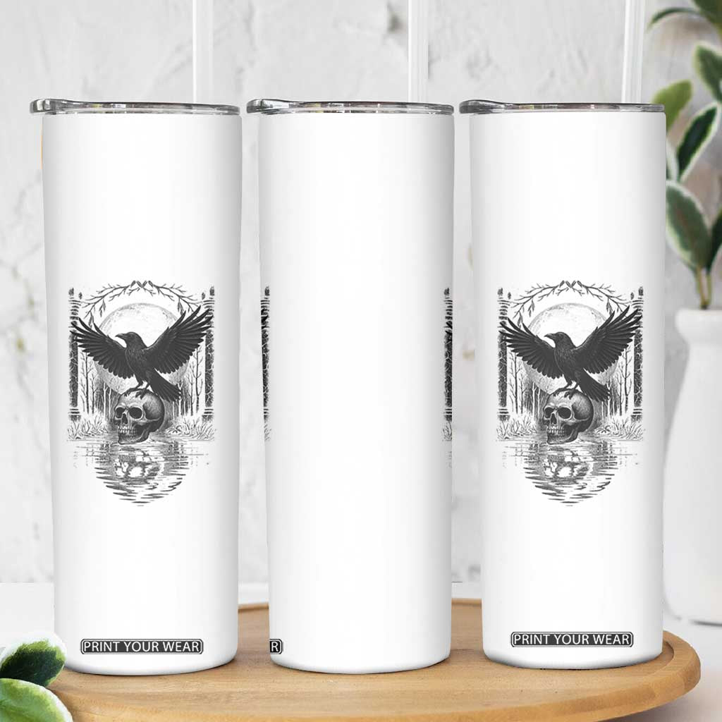Gothic Raven On Skull With Full Moon Skinny Tumbler TS12 Print Your Wear