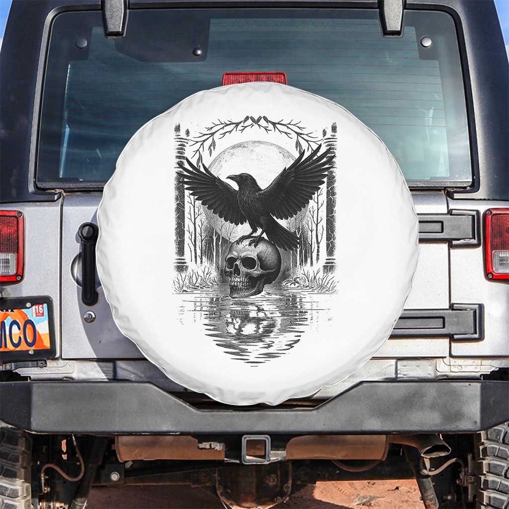 Gothic Raven On Skull With Full Moon Spare Tire Cover TS12 No hole White Print Your Wear