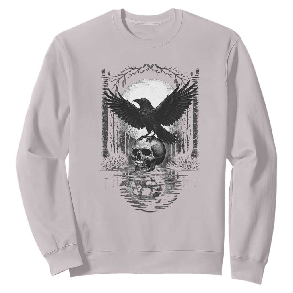 Gothic Raven On Skull With Full Moon Sweatshirt TS12 Ice Gray Print Your Wear