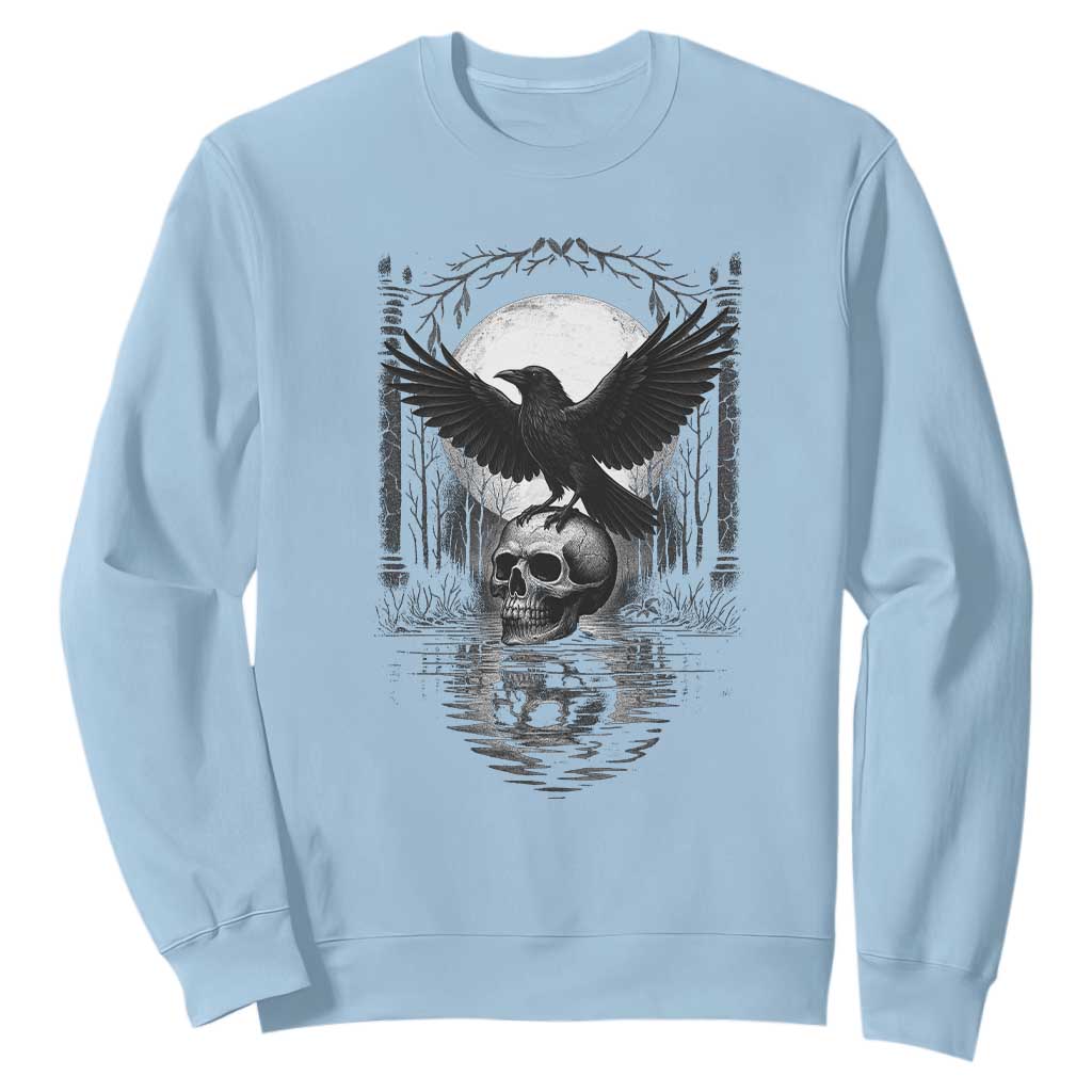 Gothic Raven On Skull With Full Moon Sweatshirt TS12 Light Blue Print Your Wear