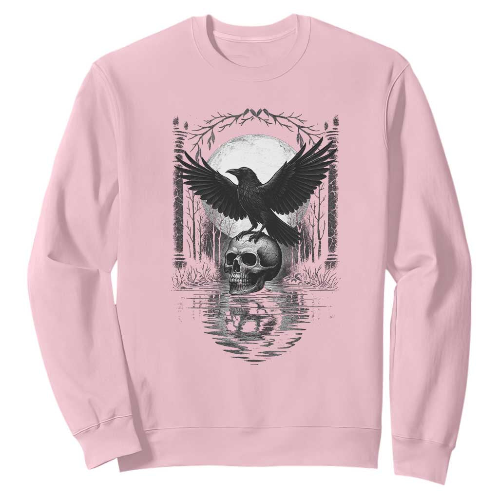 Gothic Raven On Skull With Full Moon Sweatshirt TS12 Light Pink Print Your Wear