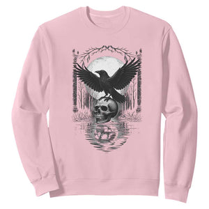 Gothic Raven On Skull With Full Moon Sweatshirt TS12 Light Pink Print Your Wear