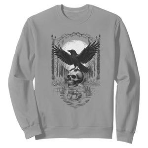 Gothic Raven On Skull With Full Moon Sweatshirt TS12 Sport Gray Print Your Wear