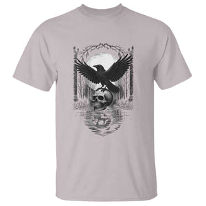 Gothic Raven On Skull With Full Moon T Shirt TS12 Ice Gray Print Your Wear
