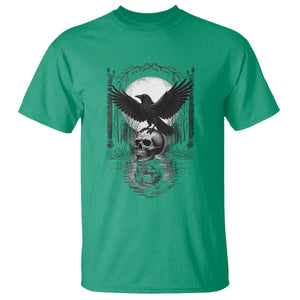 Gothic Raven On Skull With Full Moon T Shirt TS12 Irish Green Print Your Wear