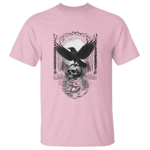 Gothic Raven On Skull With Full Moon T Shirt TS12 Light Pink Print Your Wear