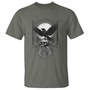 Gothic Raven On Skull With Full Moon T Shirt TS12 Military Green Print Your Wear