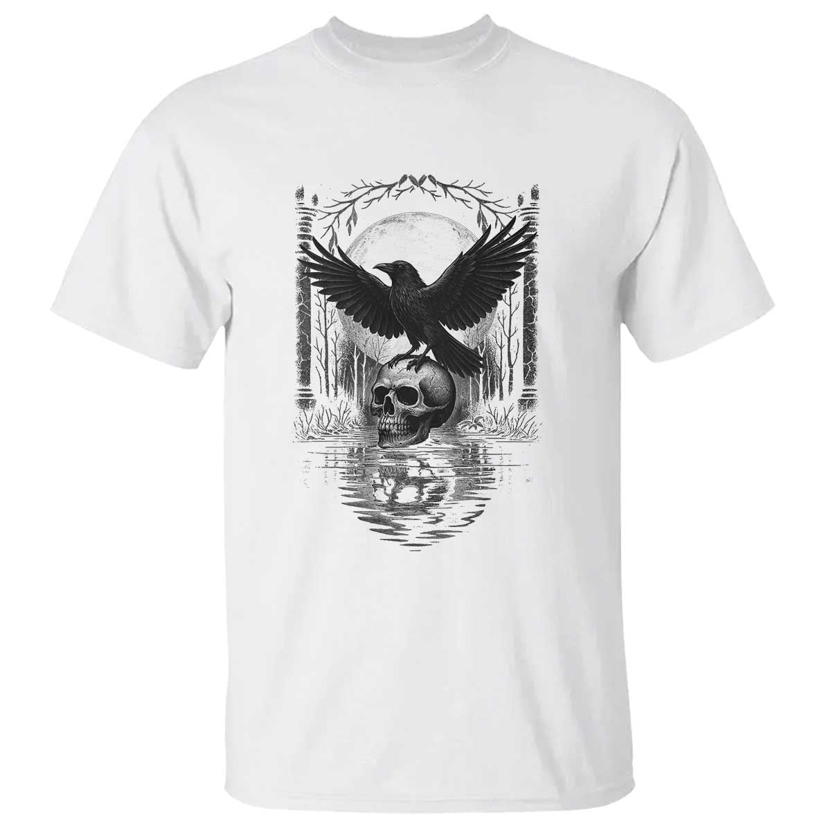 Gothic Raven On Skull With Full Moon T Shirt TS12 White Print Your Wear