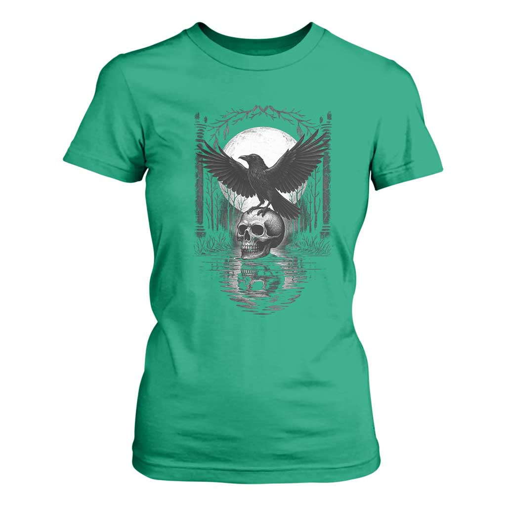 Gothic Raven On Skull With Full Moon T Shirt For Women TS12 Irish Green Print Your Wear