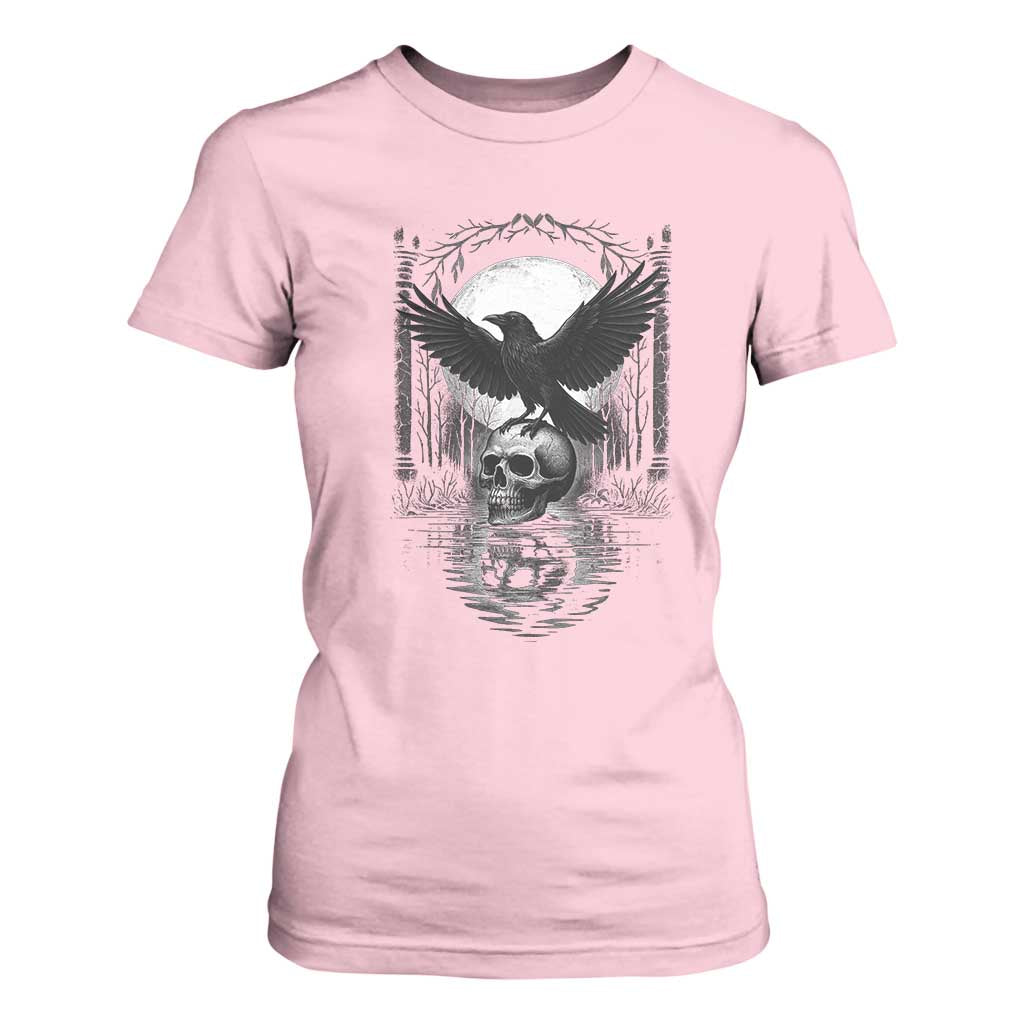 Gothic Raven On Skull With Full Moon T Shirt For Women TS12 Light Pink Print Your Wear