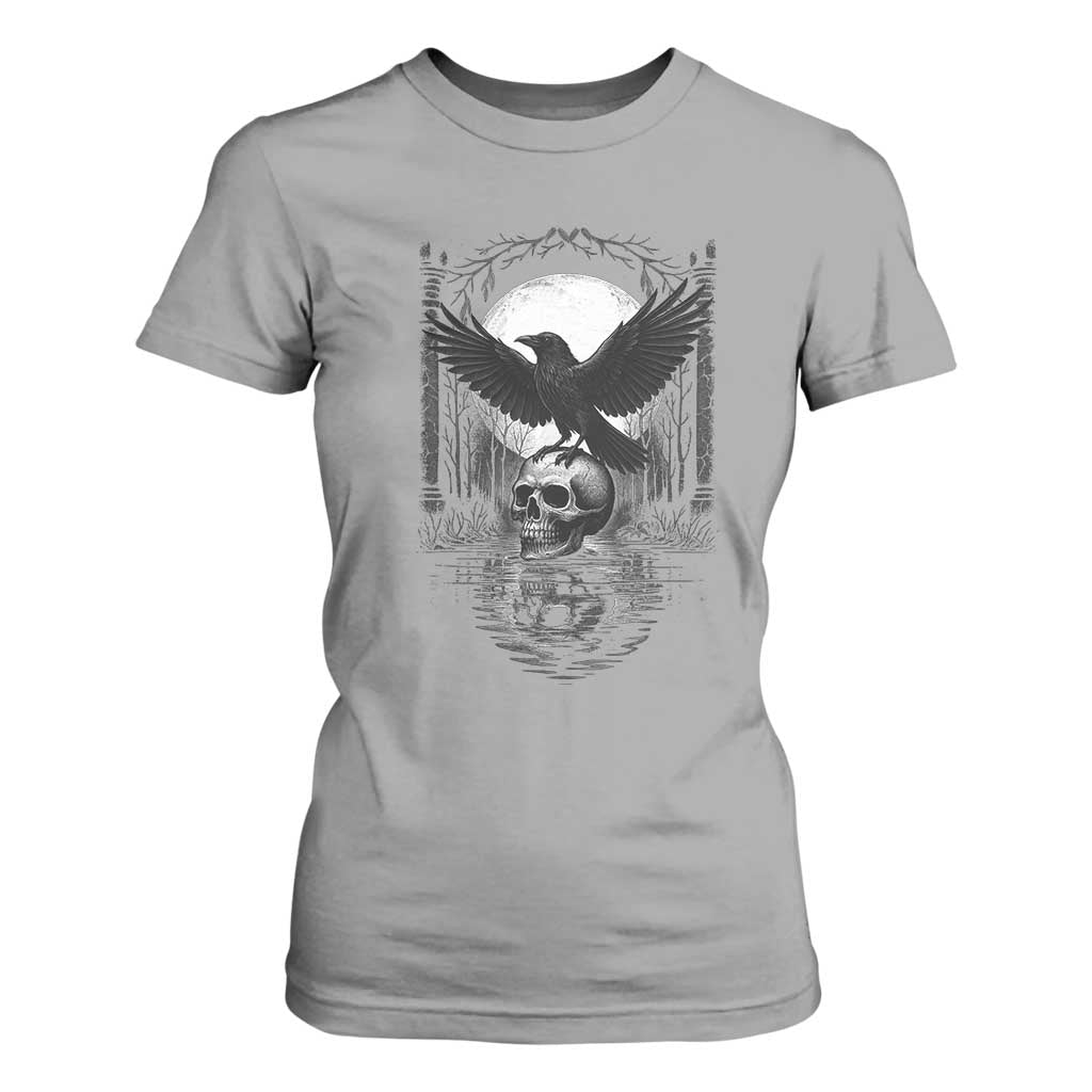 Gothic Raven On Skull With Full Moon T Shirt For Women TS12 Sport Gray Print Your Wear