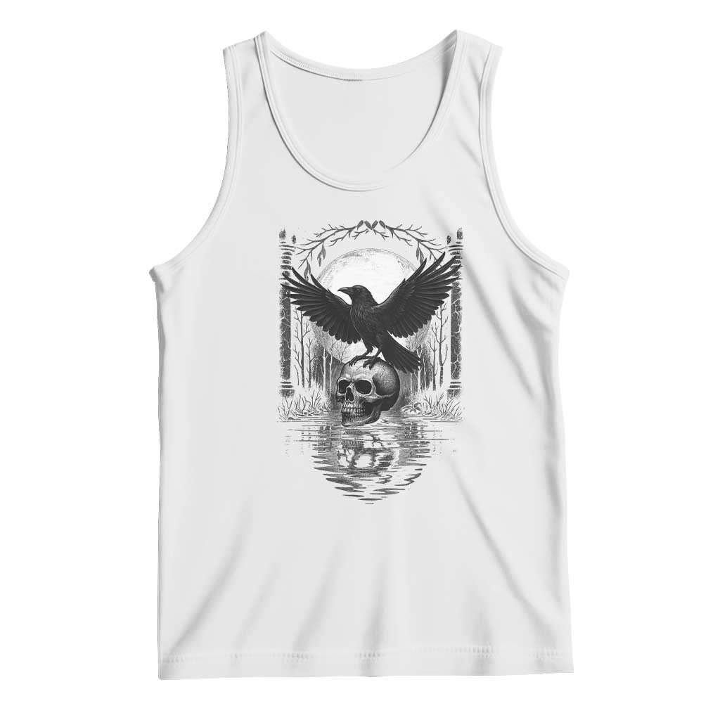 Gothic Raven On Skull With Full Moon Tank Top TS12 White Print Your Wear