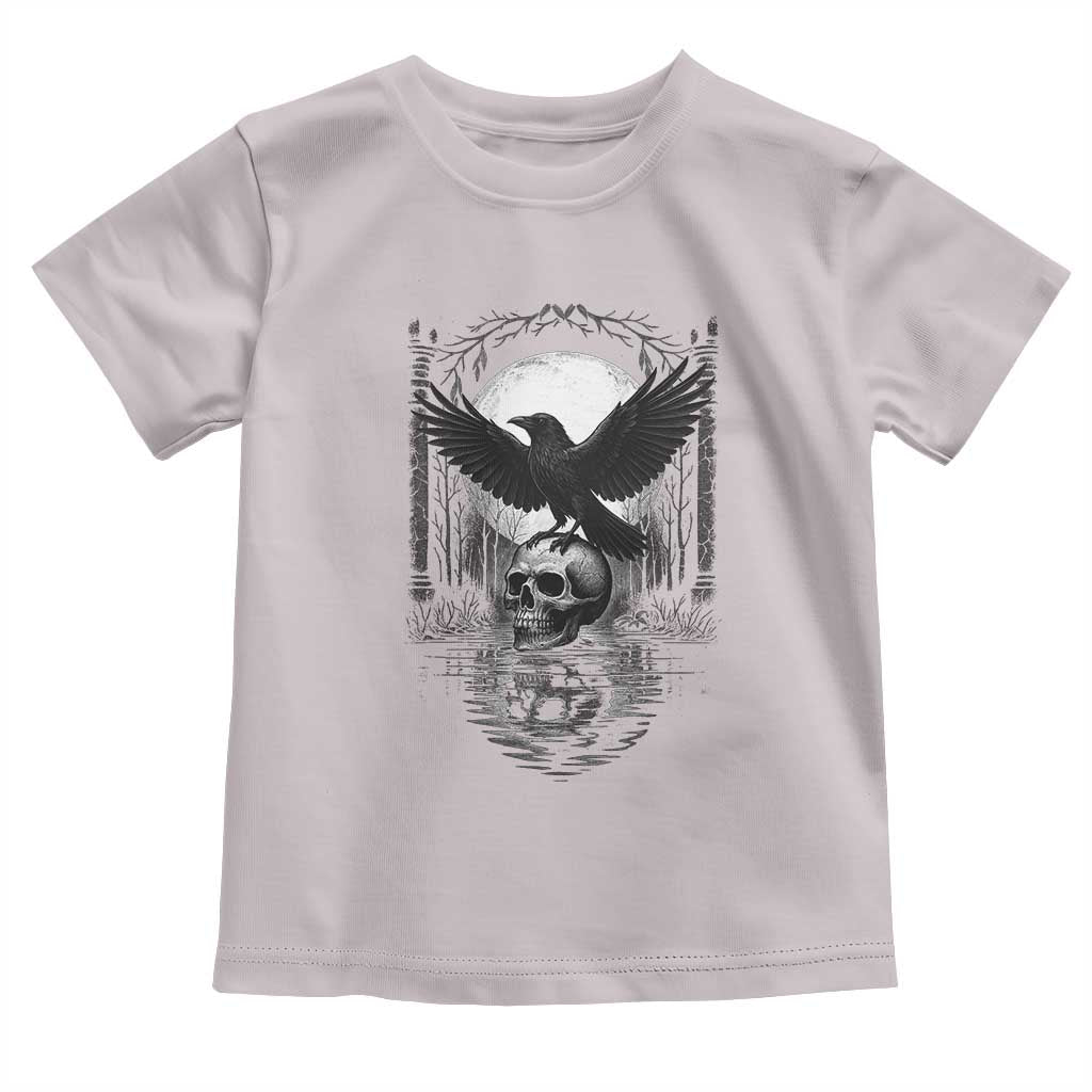 Gothic Raven On Skull With Full Moon Toddler T Shirt TS12 Ice Gray Print Your Wear
