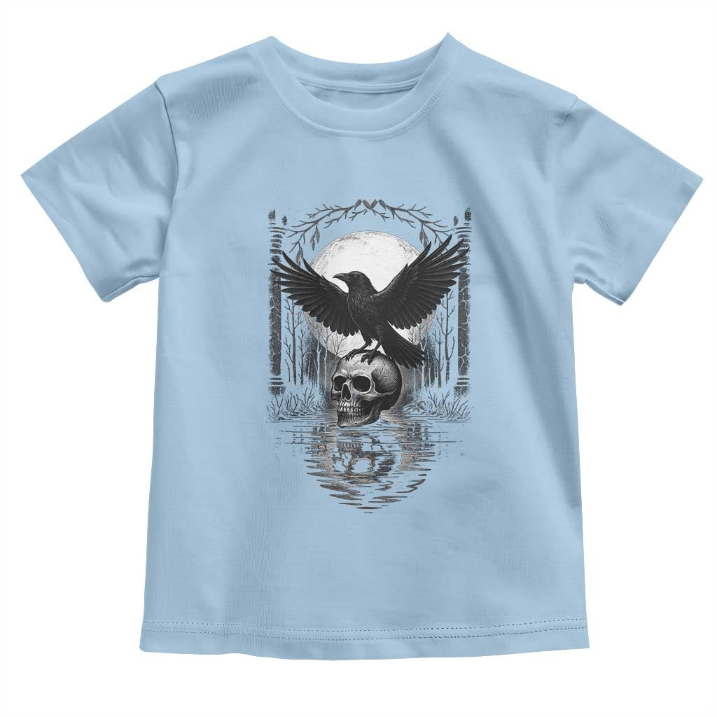 Gothic Raven On Skull With Full Moon Toddler T Shirt TS12 Light Blue Print Your Wear