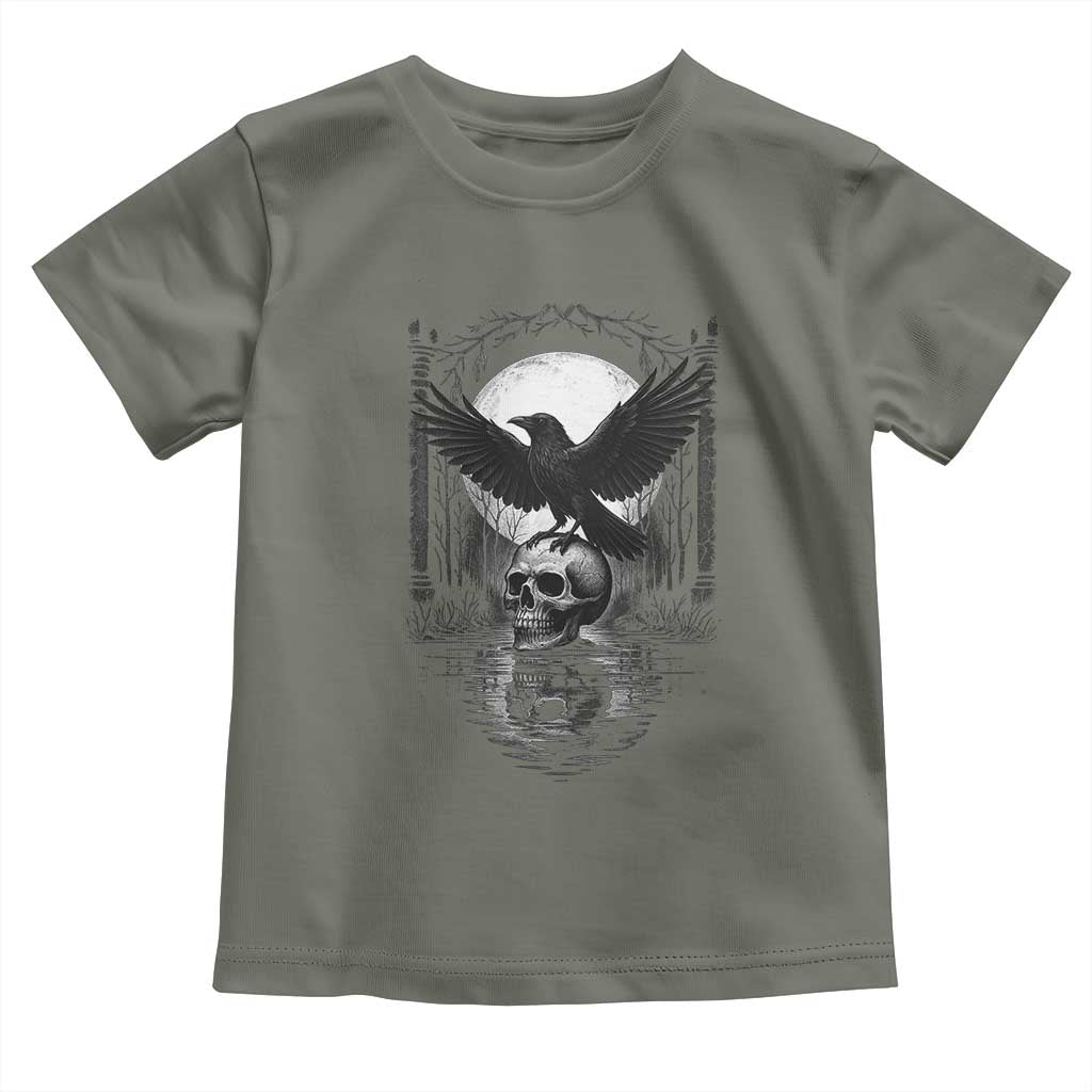 Gothic Raven On Skull With Full Moon Toddler T Shirt TS12 Military Green Print Your Wear