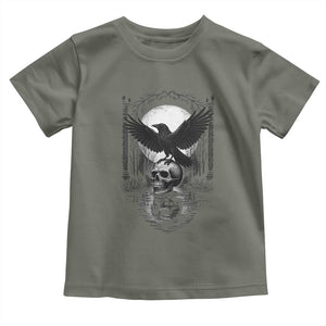 Gothic Raven On Skull With Full Moon Toddler T Shirt TS12 Military Green Print Your Wear
