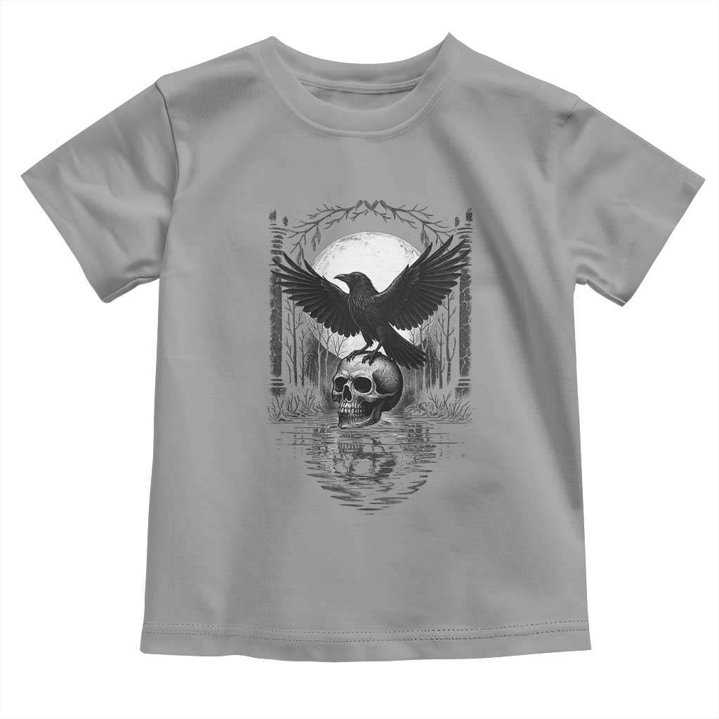 Gothic Raven On Skull With Full Moon Toddler T Shirt TS12 Sport Gray Print Your Wear