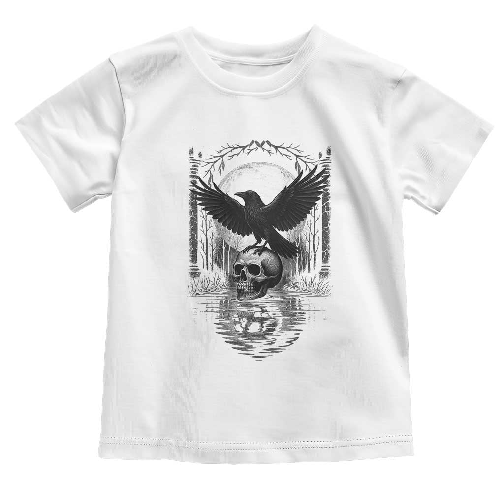 Gothic Raven On Skull With Full Moon Toddler T Shirt TS12 White Print Your Wear