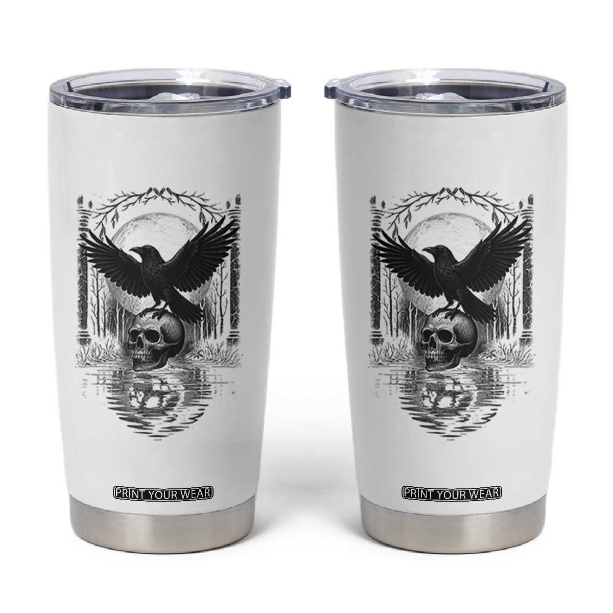 Gothic Raven On Skull With Full Moon Tumbler Cup TS12 White Print Your Wear