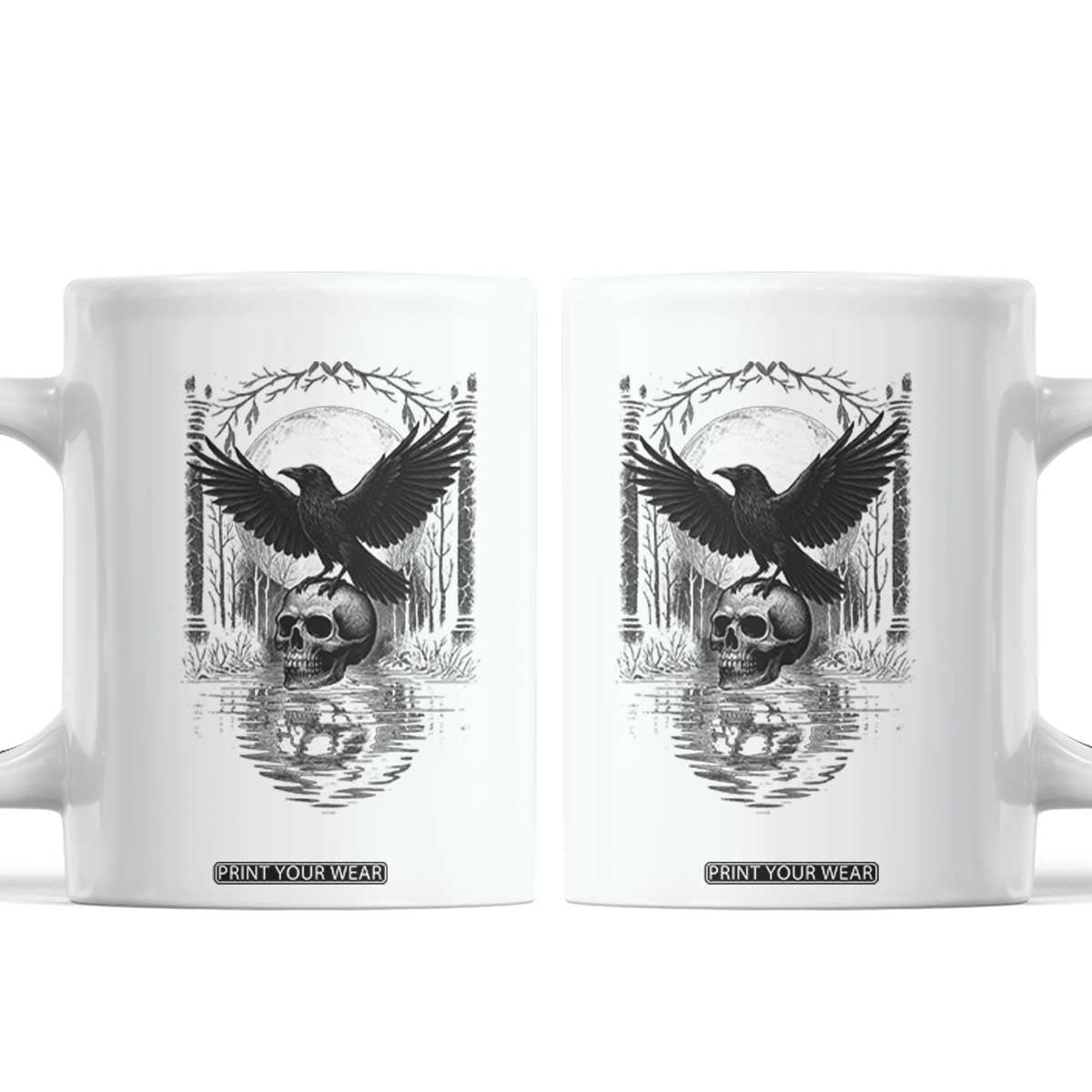 Gothic Raven On Skull With Full Moon Coffee Mug TS12 White Print Your Wear