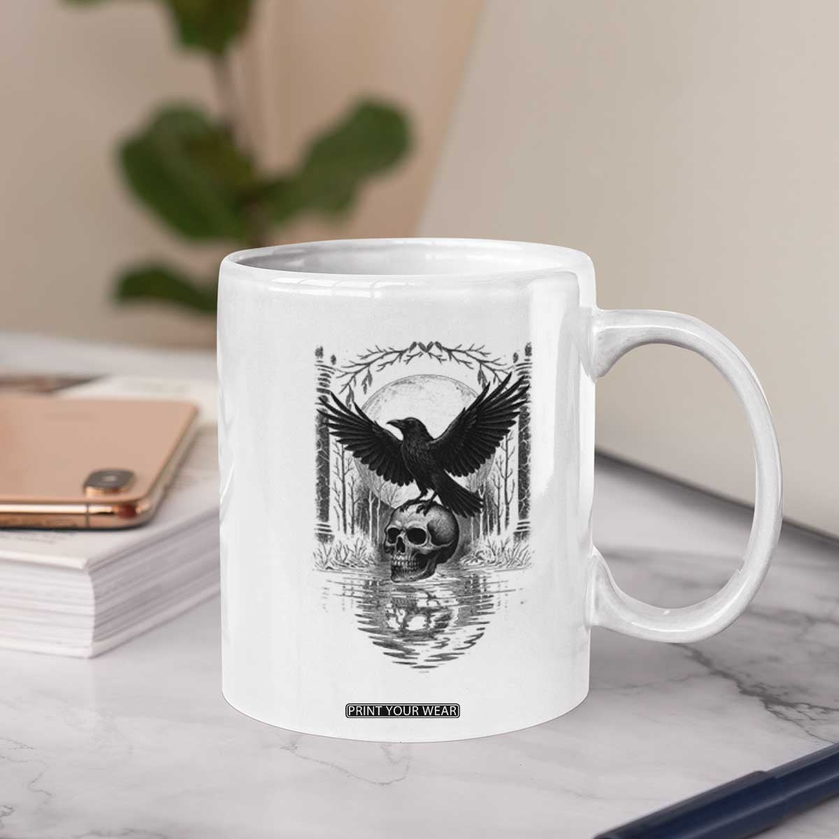 Gothic Raven On Skull With Full Moon Coffee Mug TS12 Print Your Wear