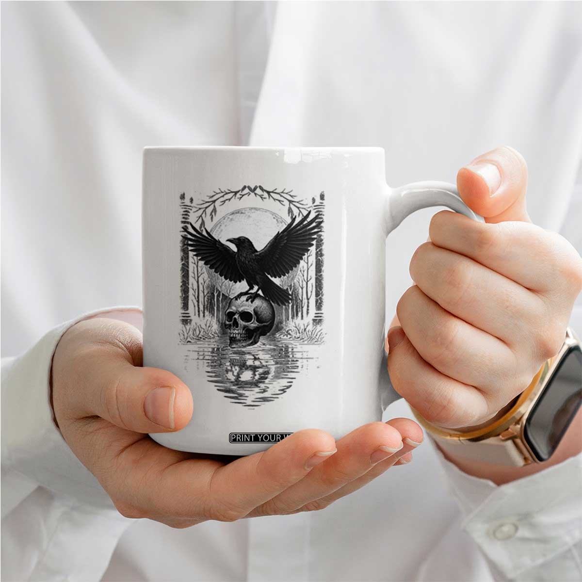 Gothic Raven On Skull With Full Moon Coffee Mug TS12 Print Your Wear