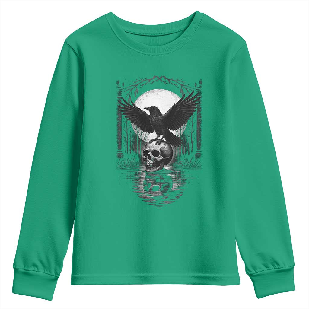 Gothic Raven On Skull With Full Moon Youth Sweatshirt TS12 Irish Green Print Your Wear
