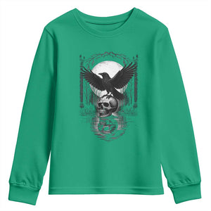 Gothic Raven On Skull With Full Moon Youth Sweatshirt TS12 Irish Green Print Your Wear