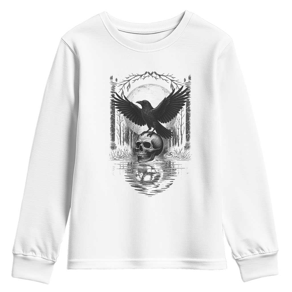 Gothic Raven On Skull With Full Moon Youth Sweatshirt TS12 White Print Your Wear