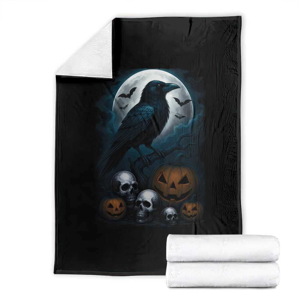 Halloween Gothic Raven Throw Blanket Full Moon Horror Art TS12 Black Print Your Wear