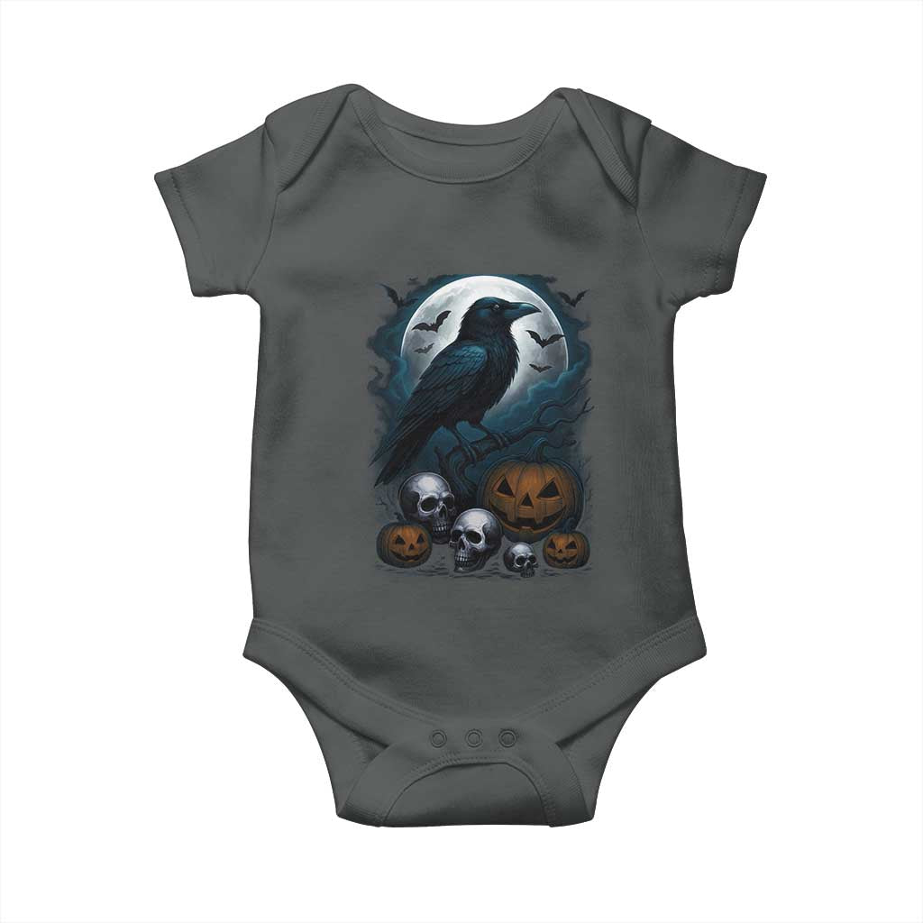 Halloween Gothic Raven Baby Onesie Full Moon Horror Art TS12 Dark Heather Print Your Wear