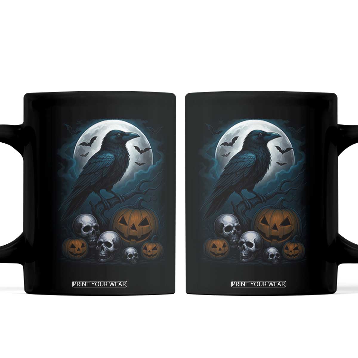 Halloween Gothic Raven Coffee Mug Full Moon Horror Art TS12 Black Print Your Wear
