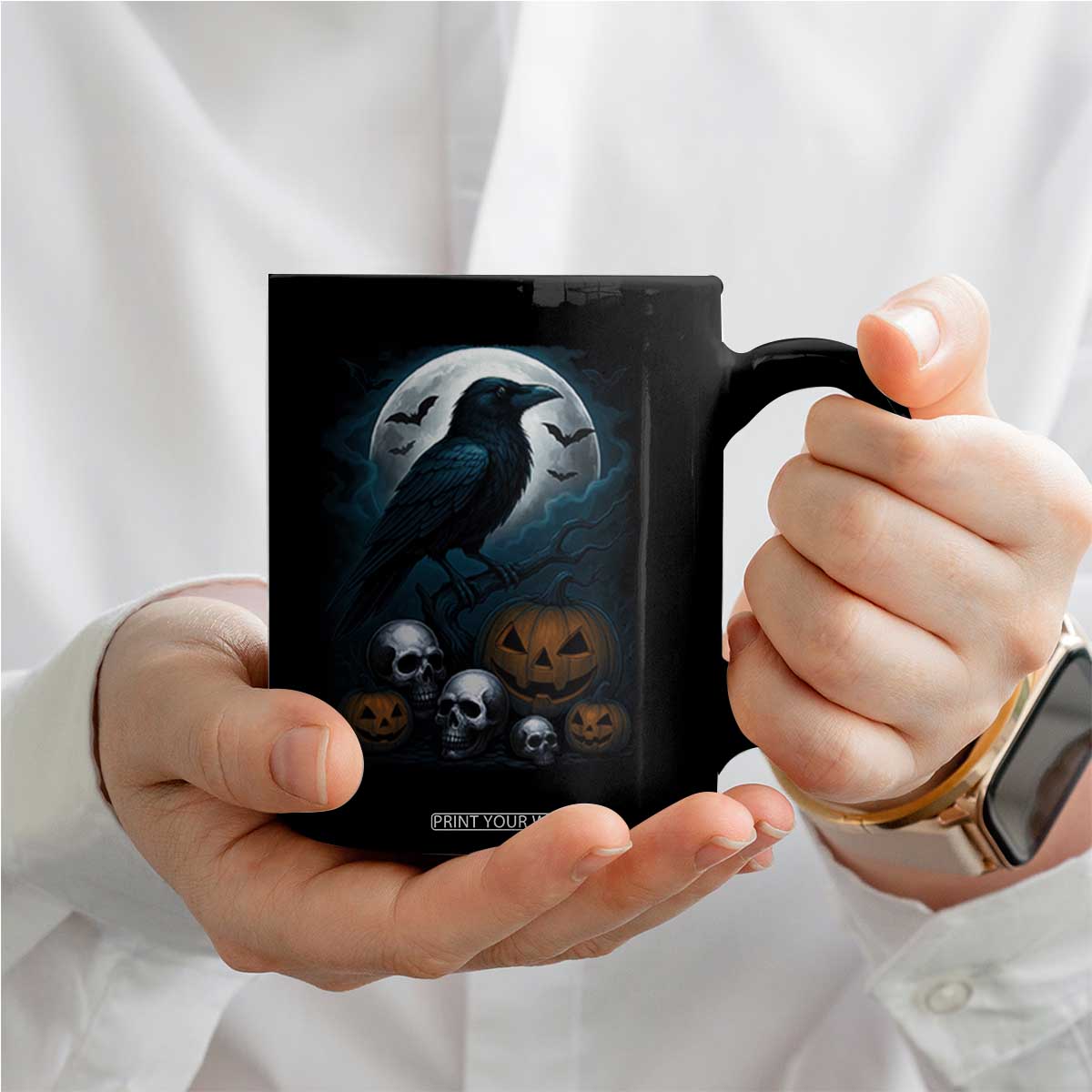 Halloween Gothic Raven Coffee Mug Full Moon Horror Art TS12 Print Your Wear