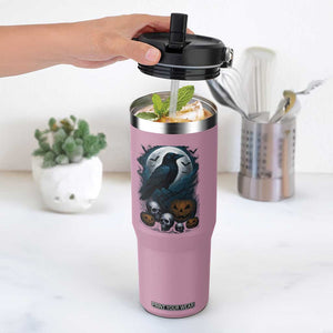 Halloween Gothic Raven Flip Straw Tumbler Full Moon Horror Art TS12 One Size: 30 oz Light Pink Print Your Wear