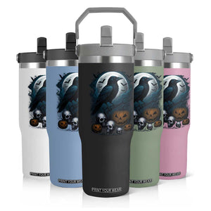 Halloween Gothic Raven Flip Straw Tumbler Full Moon Horror Art TS12 Print Your Wear