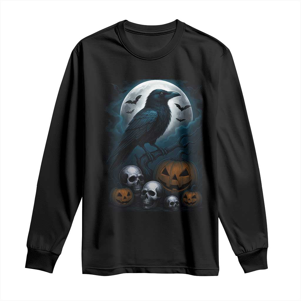 Halloween Gothic Raven Long Sleeve Shirt Full Moon Horror Art TS12 Black Print Your Wear