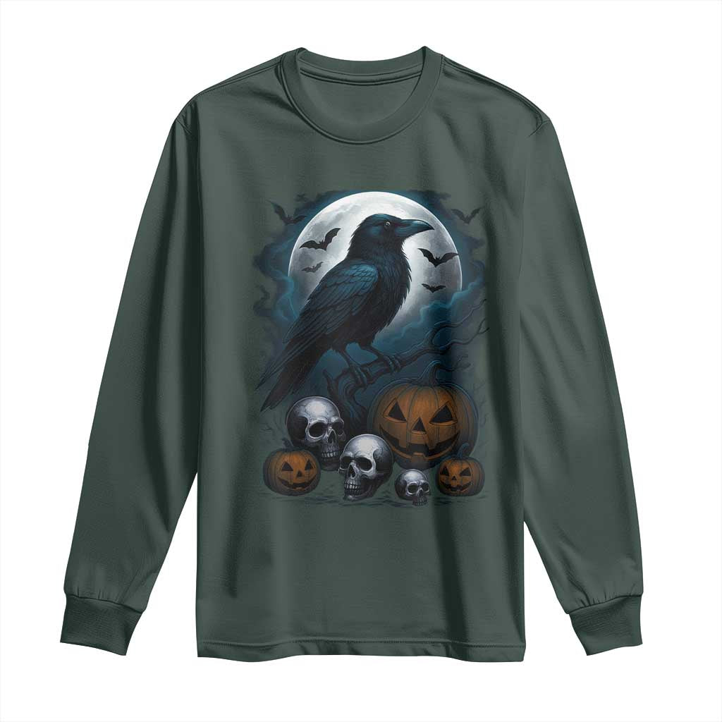 Halloween Gothic Raven Long Sleeve Shirt Full Moon Horror Art TS12 Dark Forest Green Print Your Wear